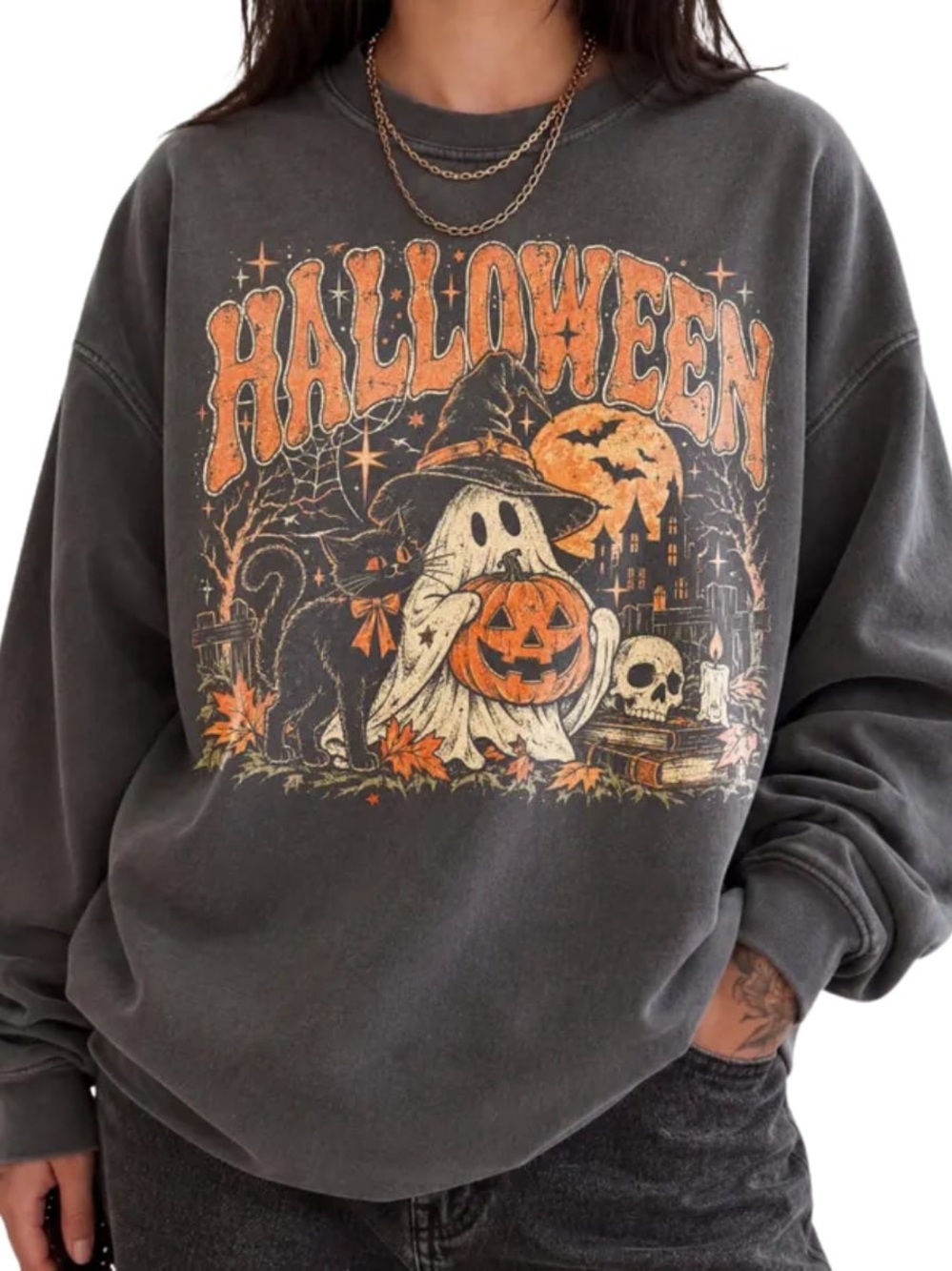 Charcoal Halloween Graphic Pullover Sweatshirt